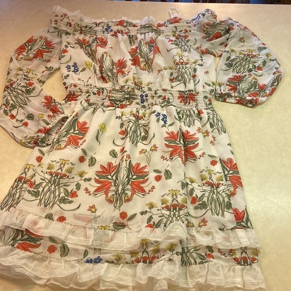 Endless Rose Floral Ruffle Off Shoulder Bishop Sheer 2 Tiers Elastic Waistband - Picture 3 of 15